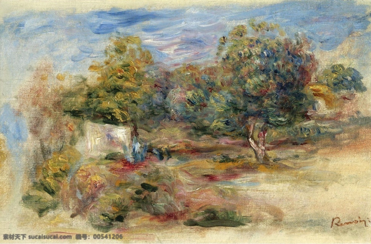 1913 大师 画家 风景画 静物 油画 建筑 装饰画 etude house with landscape renoir auguste pierre 人物 高清 西方 国外 现代 家居装饰素材