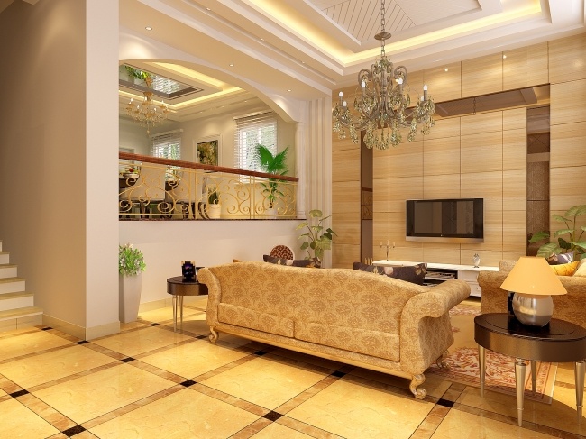 欧式 客厅 模型 3d模型 电视机 客厅装饰 沙发茶几 室内设计 max 黄色