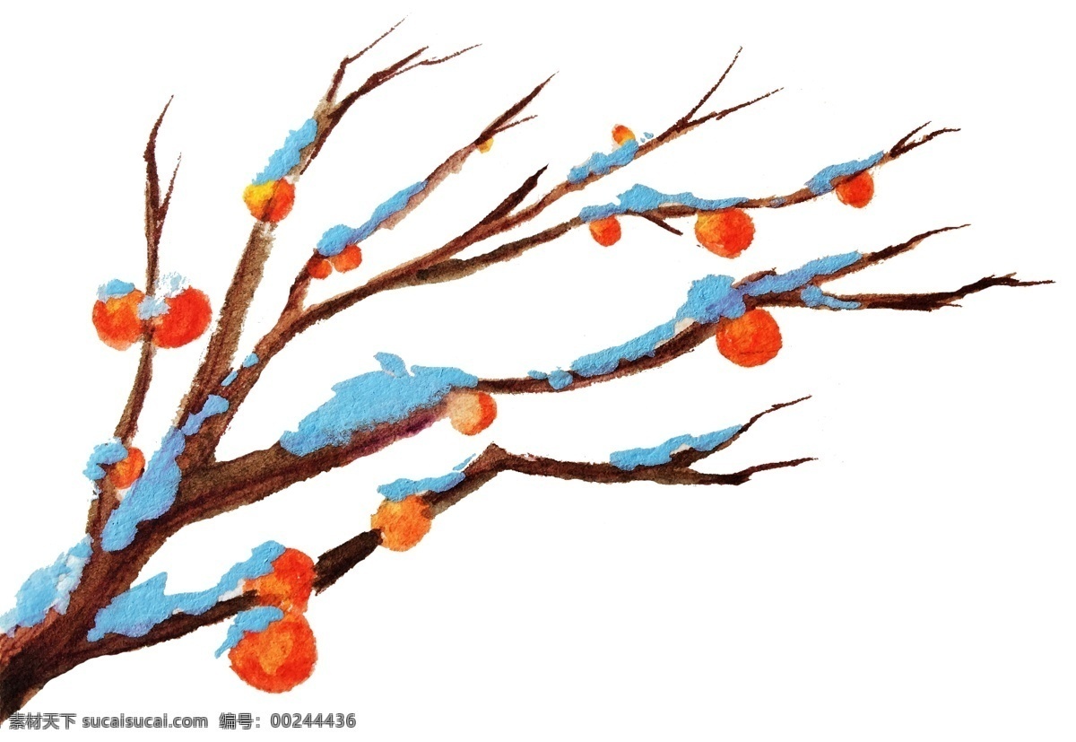 手绘 雪 中 红梅 枝 插画 雪压枝头 梅花 花朵 梅朵 大花 小花朵 冬天 鲜花 植物 树枝 卡通 中国风 卡通梅花绘画