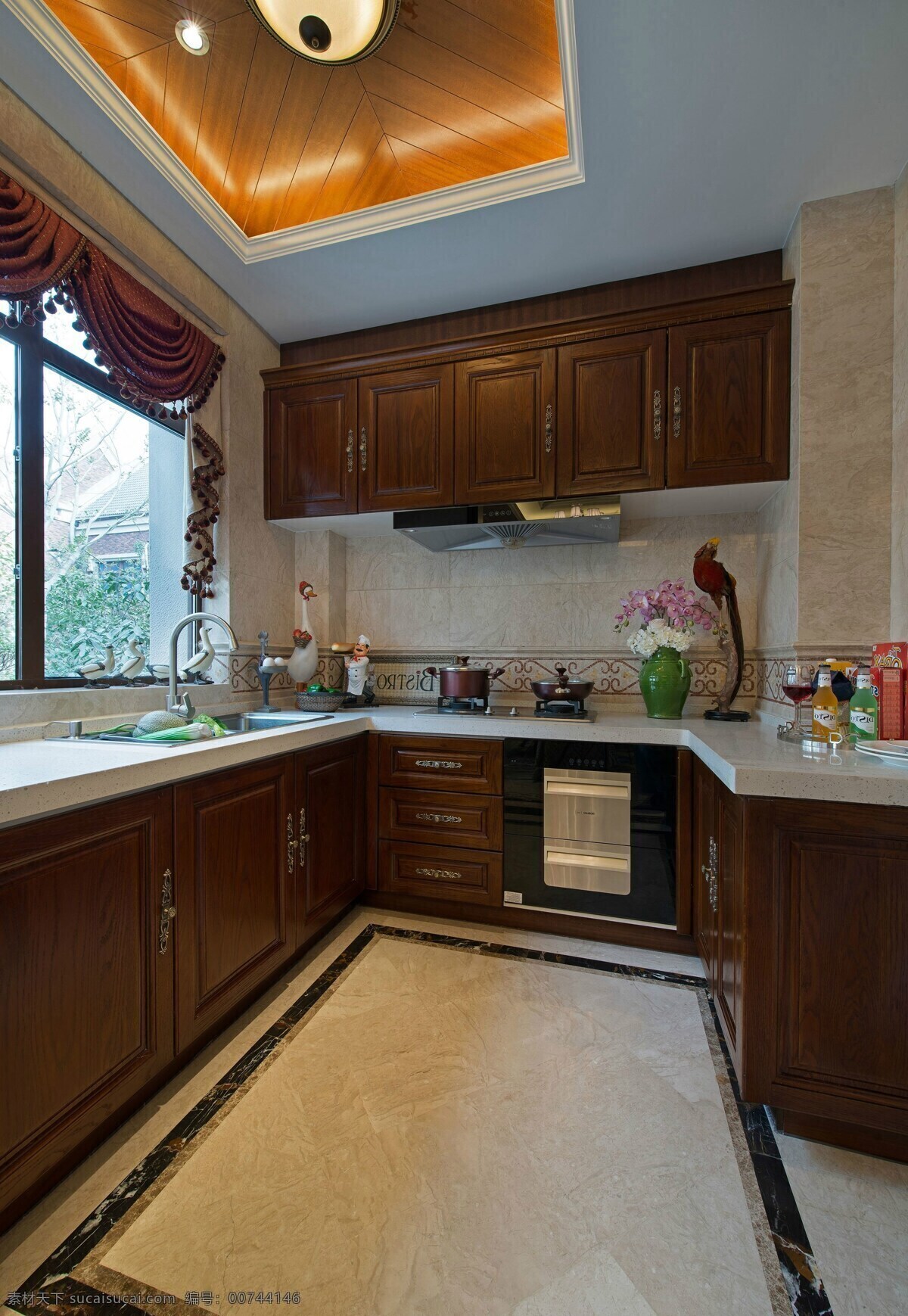 小 户型 美式 经典 厨房 装修 效果图 小户型 典雅 红木橱柜