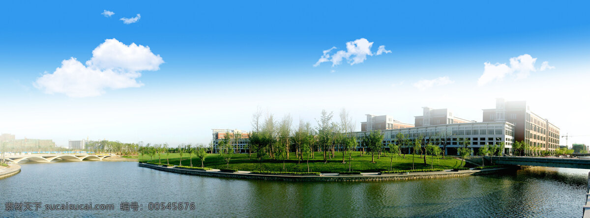 上海交通大学 风光 蓝天 白云 水 树林 高楼 园林建筑 建筑园林