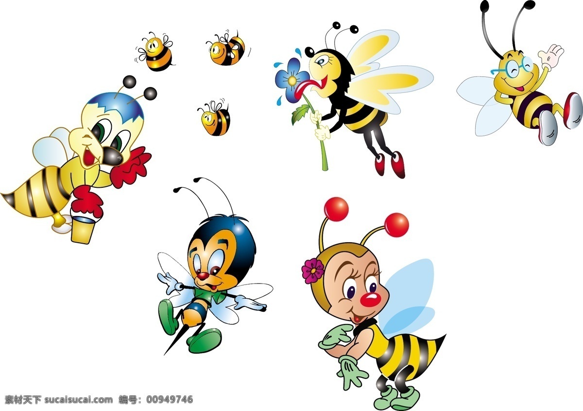 勤劳 蜜蜂 家族 高清 卡通 可爱 矢量 实用生物素材 矢量图 其他矢量图
