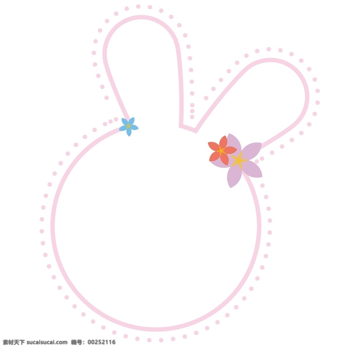 粉色 小 兔 头 可爱 花朵 造型 边框 兔子边框 粉色兔子头 粉色轮廓 彩色五瓣花 彩色花朵 可爱兔子头 可爱兔子 萌萌哒 柔和色彩