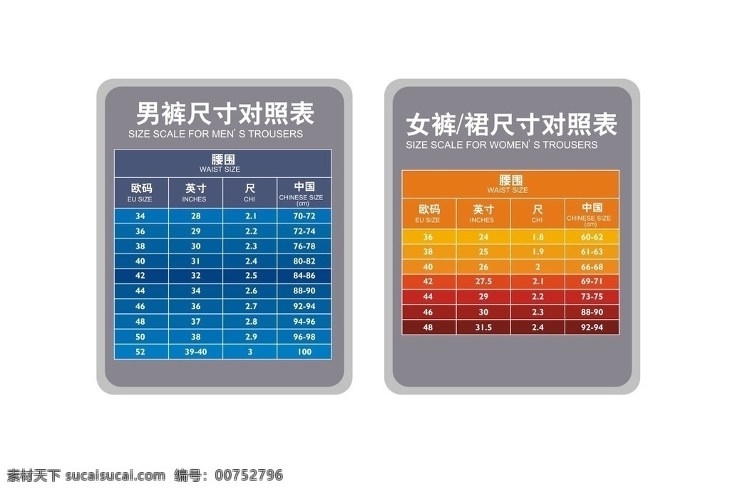 男裤 女裤 女裙 尺寸 对照表 招贴设计