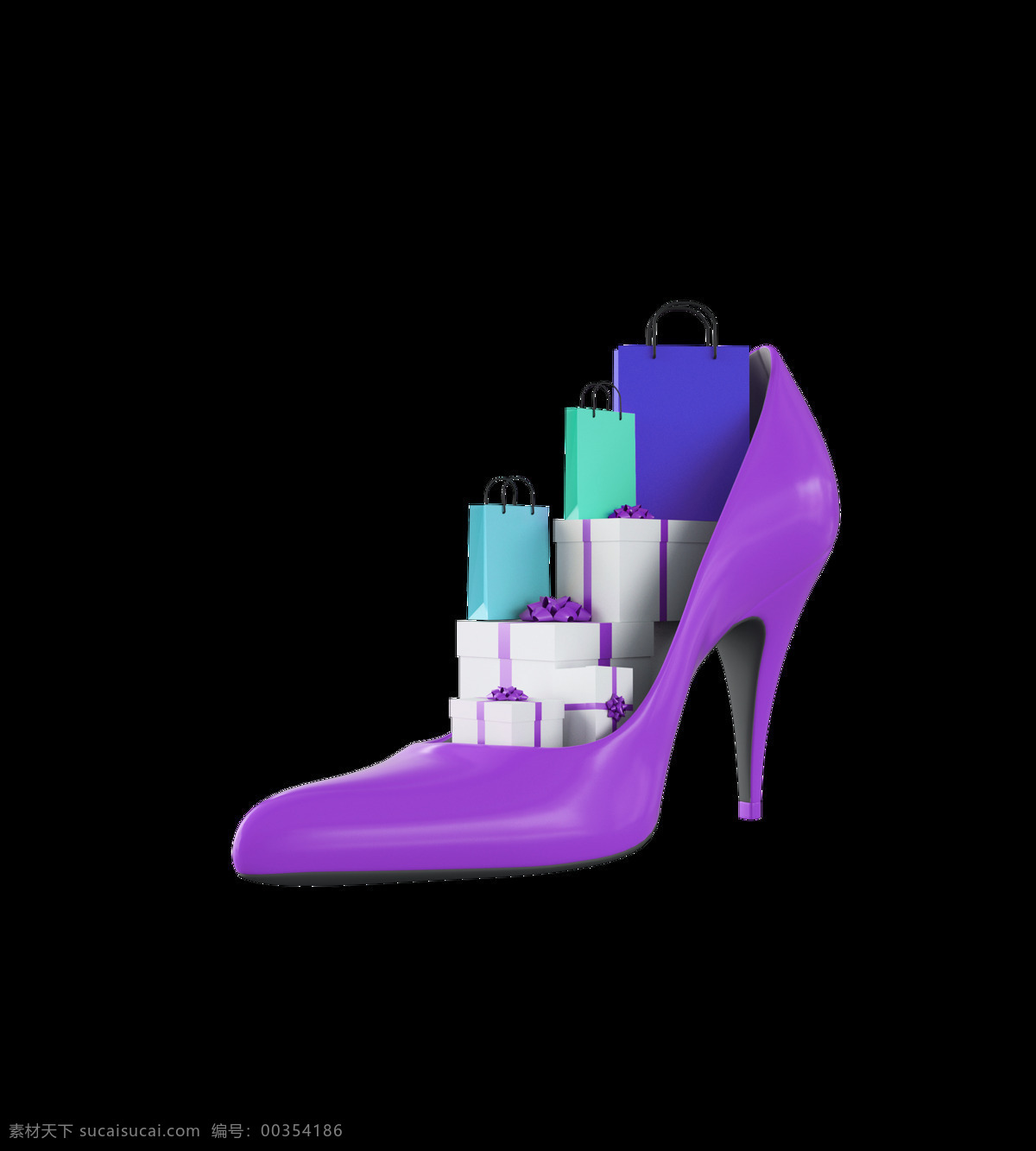 手绘 卡通 紫色 高跟鞋 装饰 浪漫 礼物 礼盒