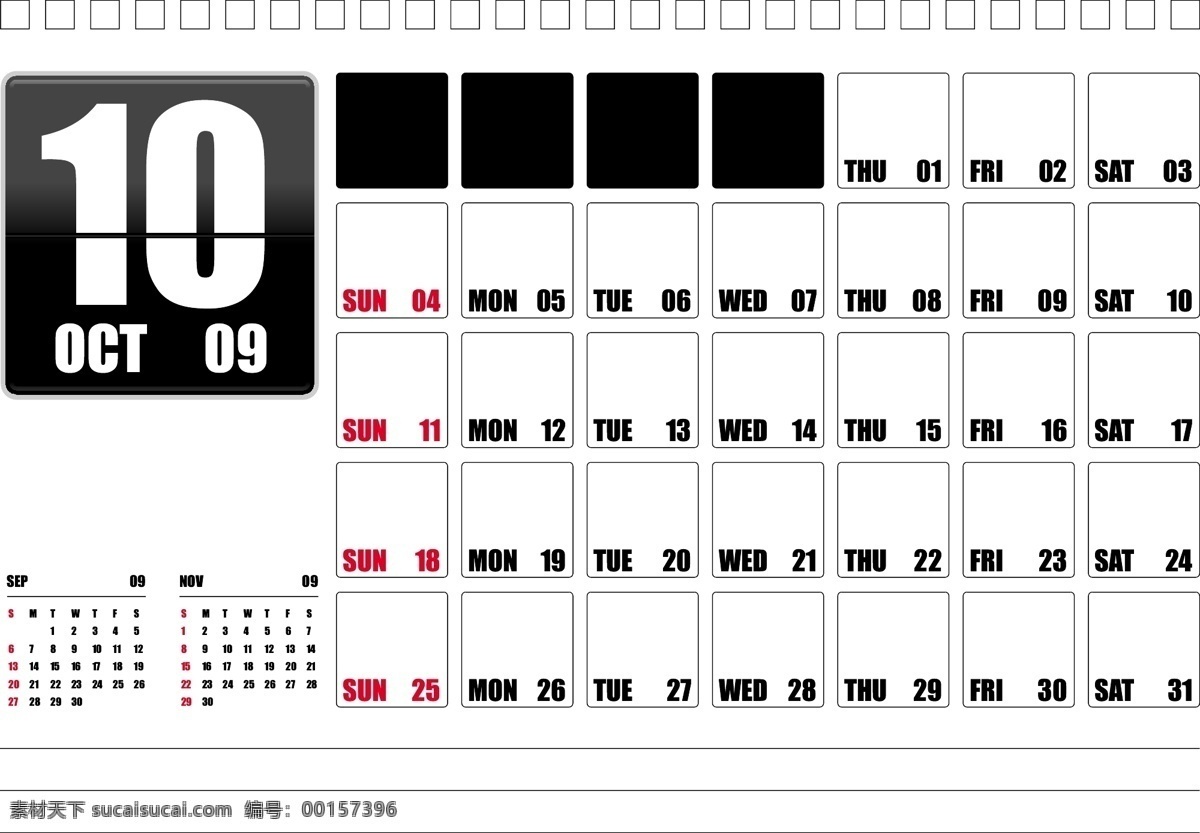 桌面 日历 2009 十月 编辑 文本 矢量图 其他矢量图