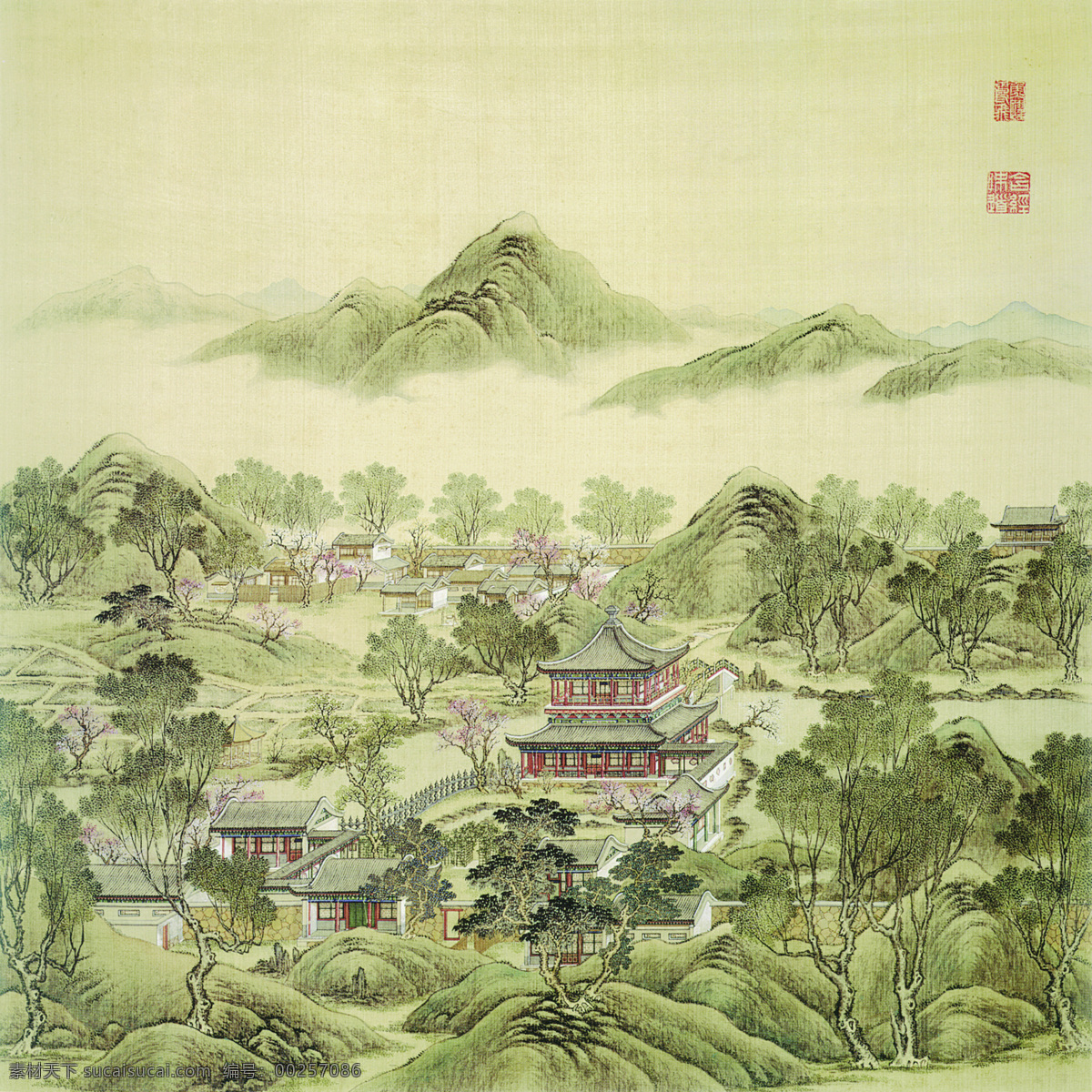 中国画 中国 传统 绘画 山峰 高山 建筑 亭台 文化艺术 绘画书法