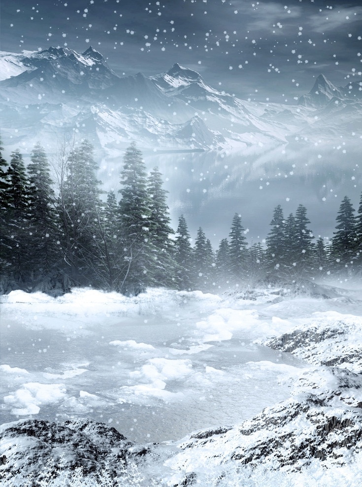 冬季雪景 cg画面 游戏场景 冬季 雪景 高清图 森林 冬季美景 雪 自然风景 自然风光 动漫动画 风景漫画