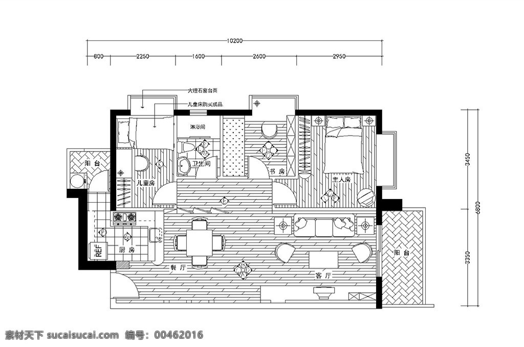海信 慧 园 平米 平面 方案 图 现代 简约 三室两厅 cad 平面图 南北通透 顶面图