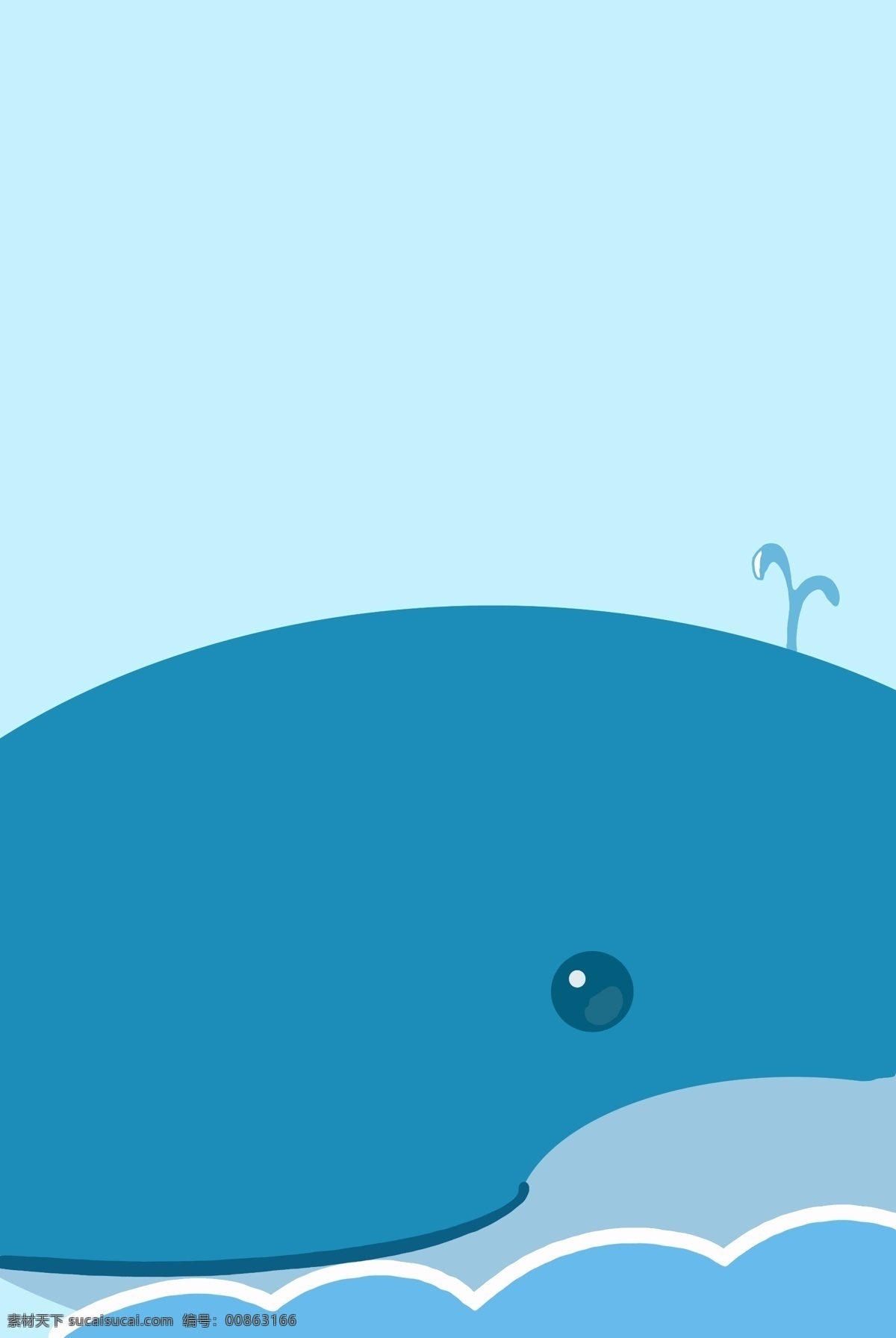 简约 手绘 卡通 鲸鱼 浮出 海面 海报 背景 波浪 小清新 蓝色 促销 宣传 可爱