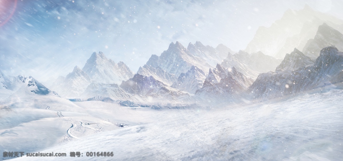 唯美 雪山 背景 雪花 阳光 背景素材