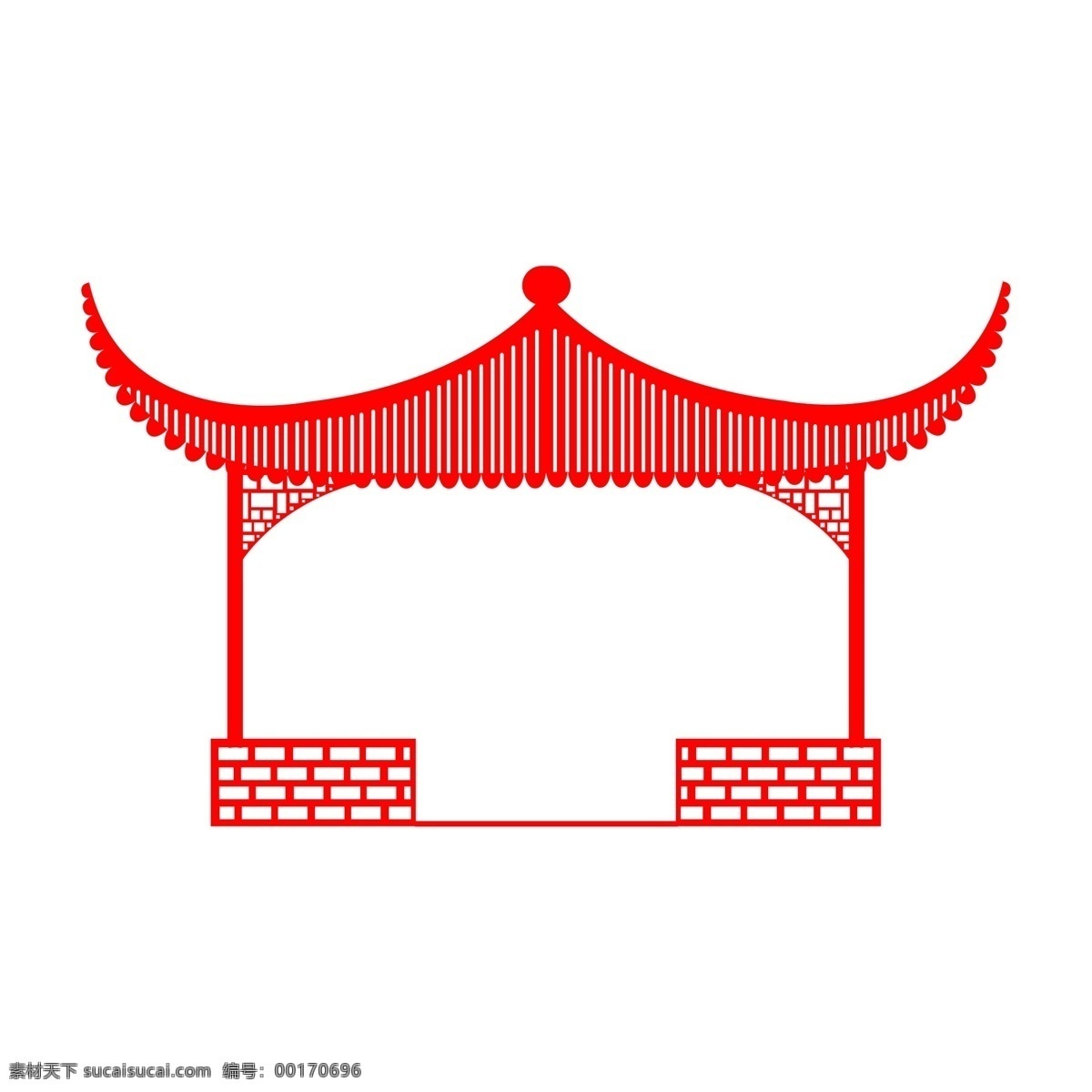 中国 风 建筑 红色 剪纸 矢量 凉亭 边框 中国风 矢量建筑 矢量边框 亭子
