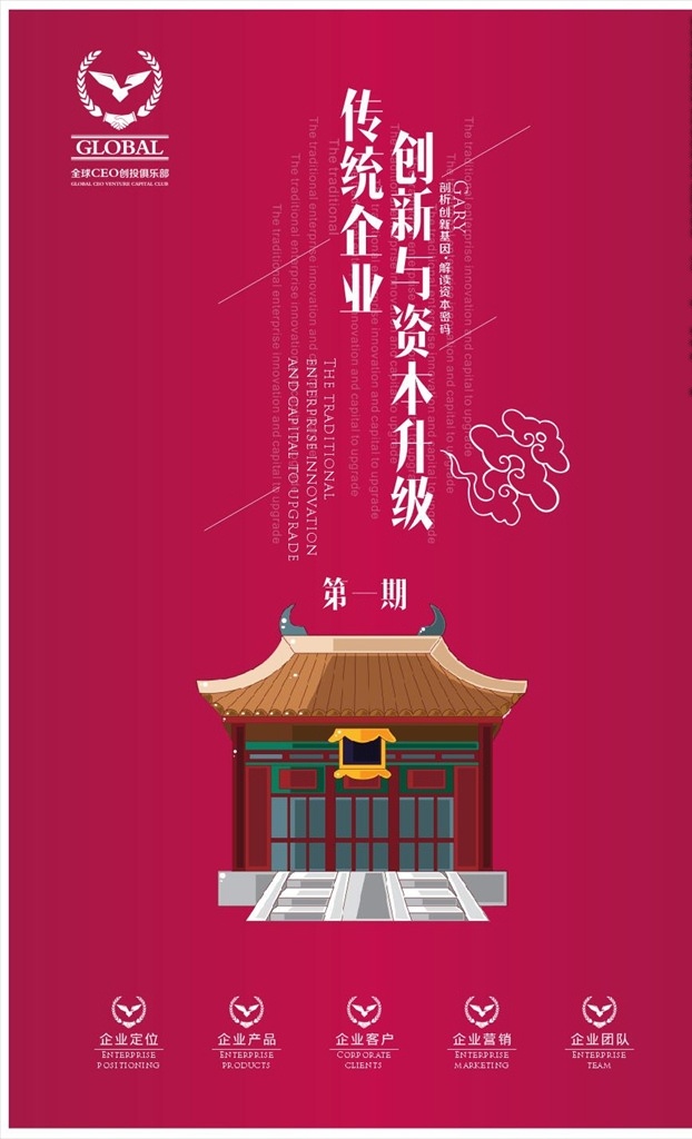传统 企业 创新 资本 升级 海报 红色 寺庙 时尚 大气