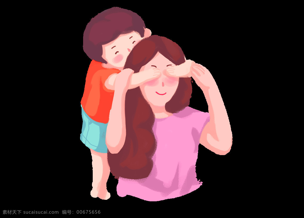 卡通 儿子 遮住 妈妈 眼睛 元素 温馨 游戏 母亲节 png元素 免抠元素 透明元素
