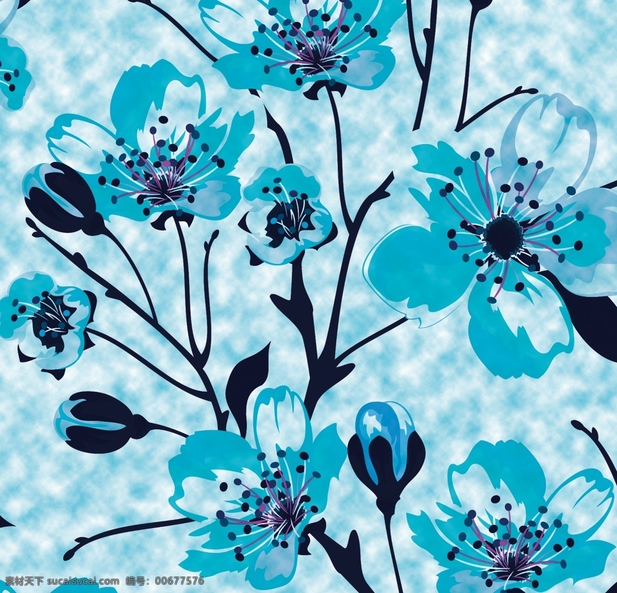 天蓝色花 水彩 小花 蓝色花朵 抱枕图案 抽象底纹 分层