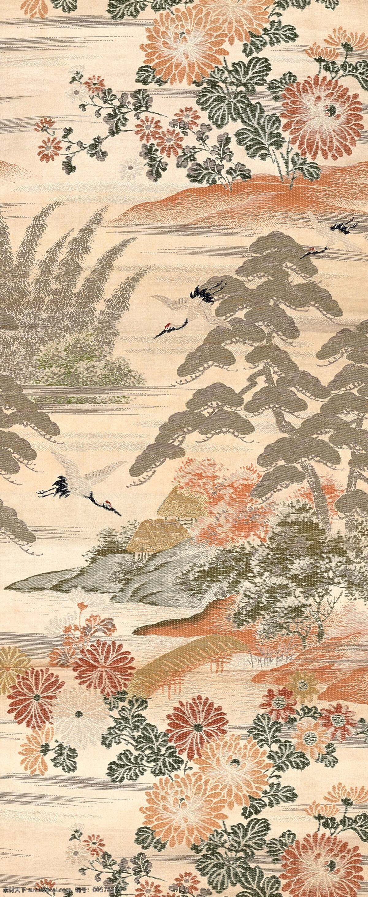 日本布纹 布纹 布花 底图 复古 壁画 布艺花 布底纹 扇子画 仿古布花 底图画面 背景图 背景底纹 底纹边框