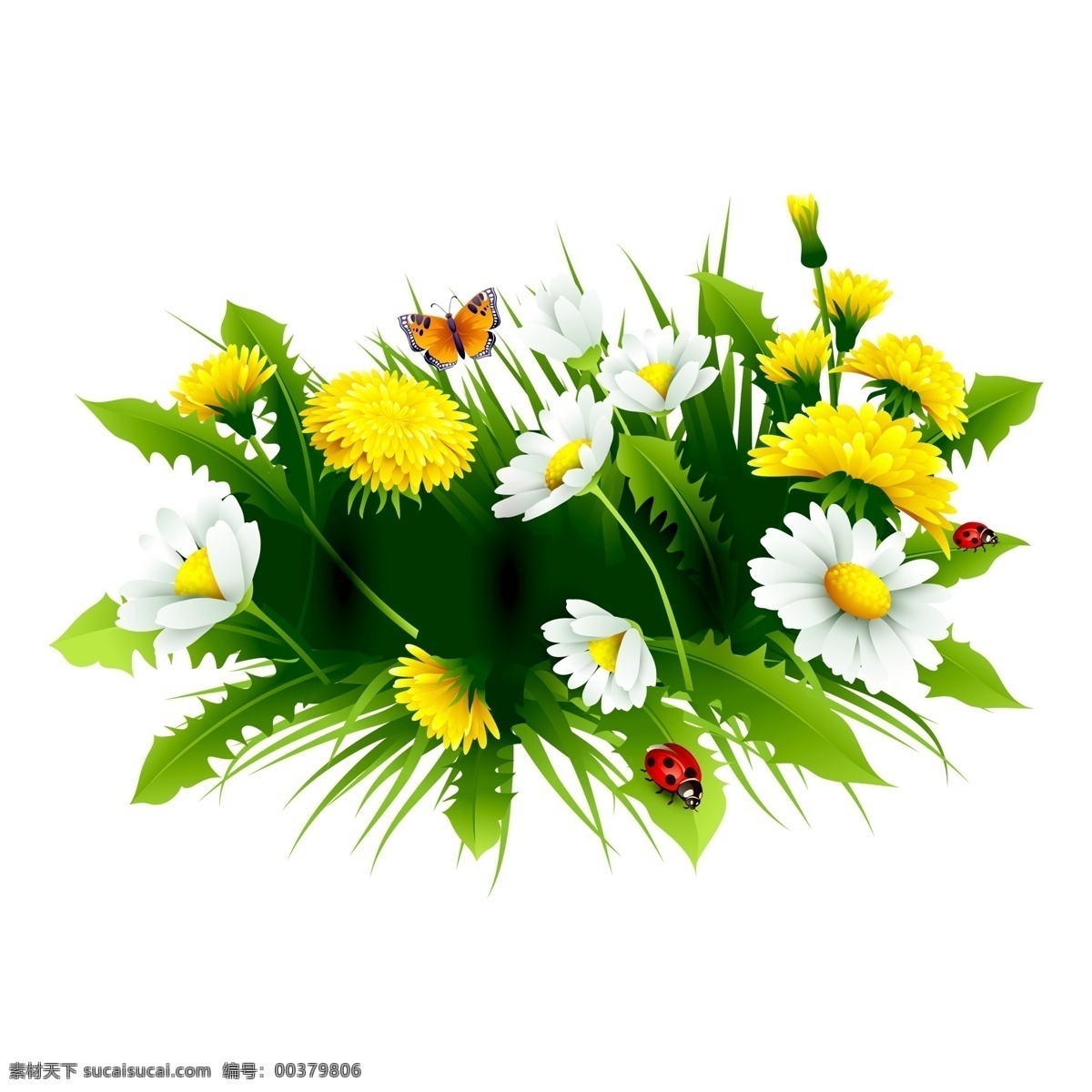 绿色 花朵 装饰 卡通 透明 淡粉色 小碎花 鲜花 花卉 叶子 装饰图案