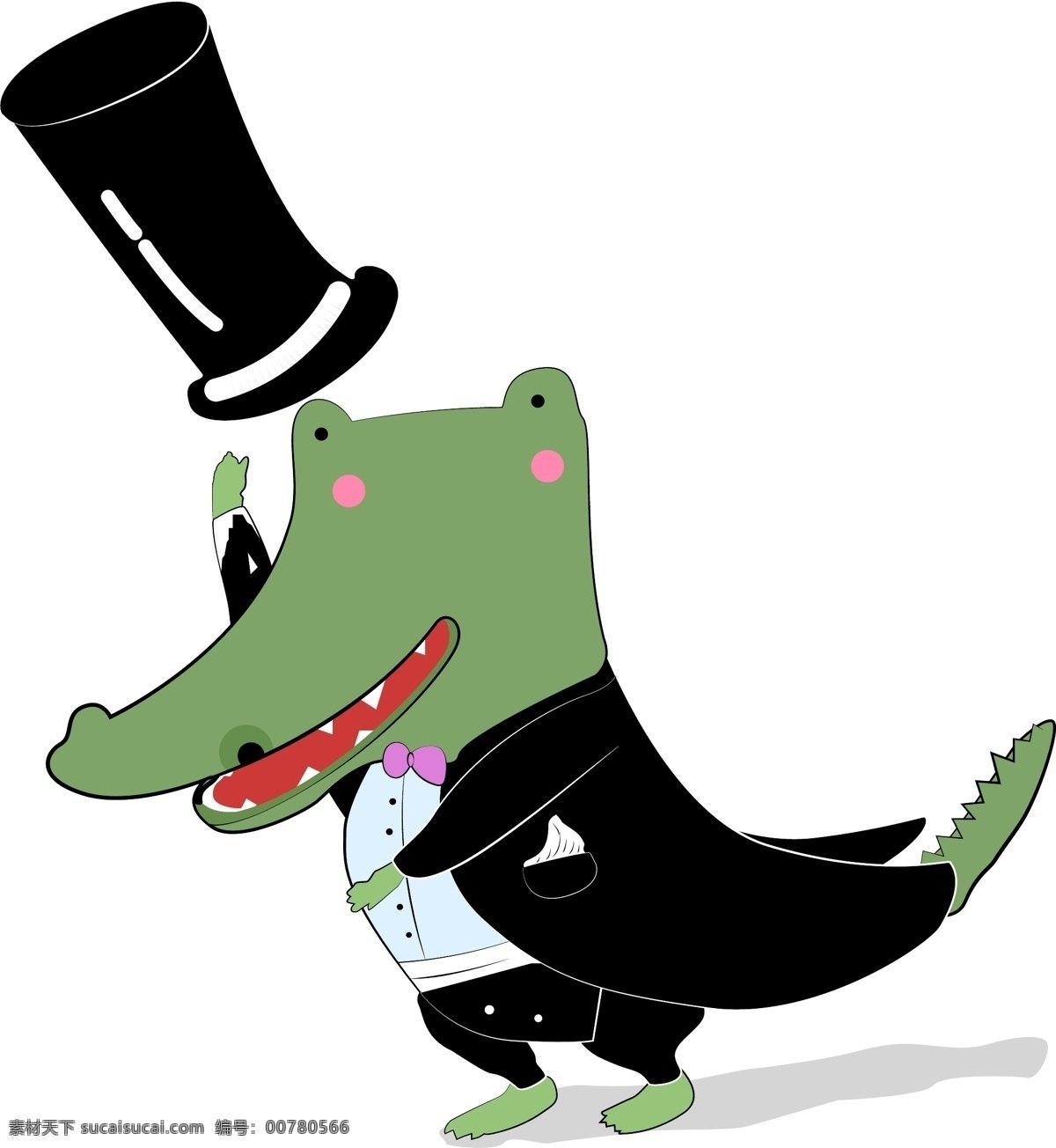 手绘 可爱 小 鳄鱼 商用 动物 矢量 卡通 简约 趣味 下鳄鱼 穿西装 戴帽子