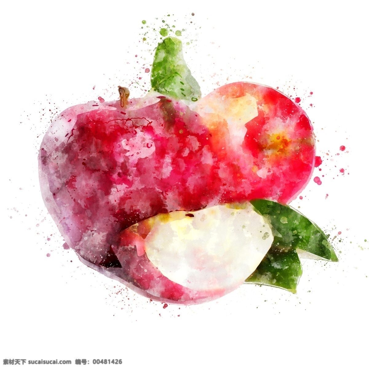 水果 苹果 清新 水彩 手绘 元素 红色 水果促销 原创 海报元素 切开的苹果