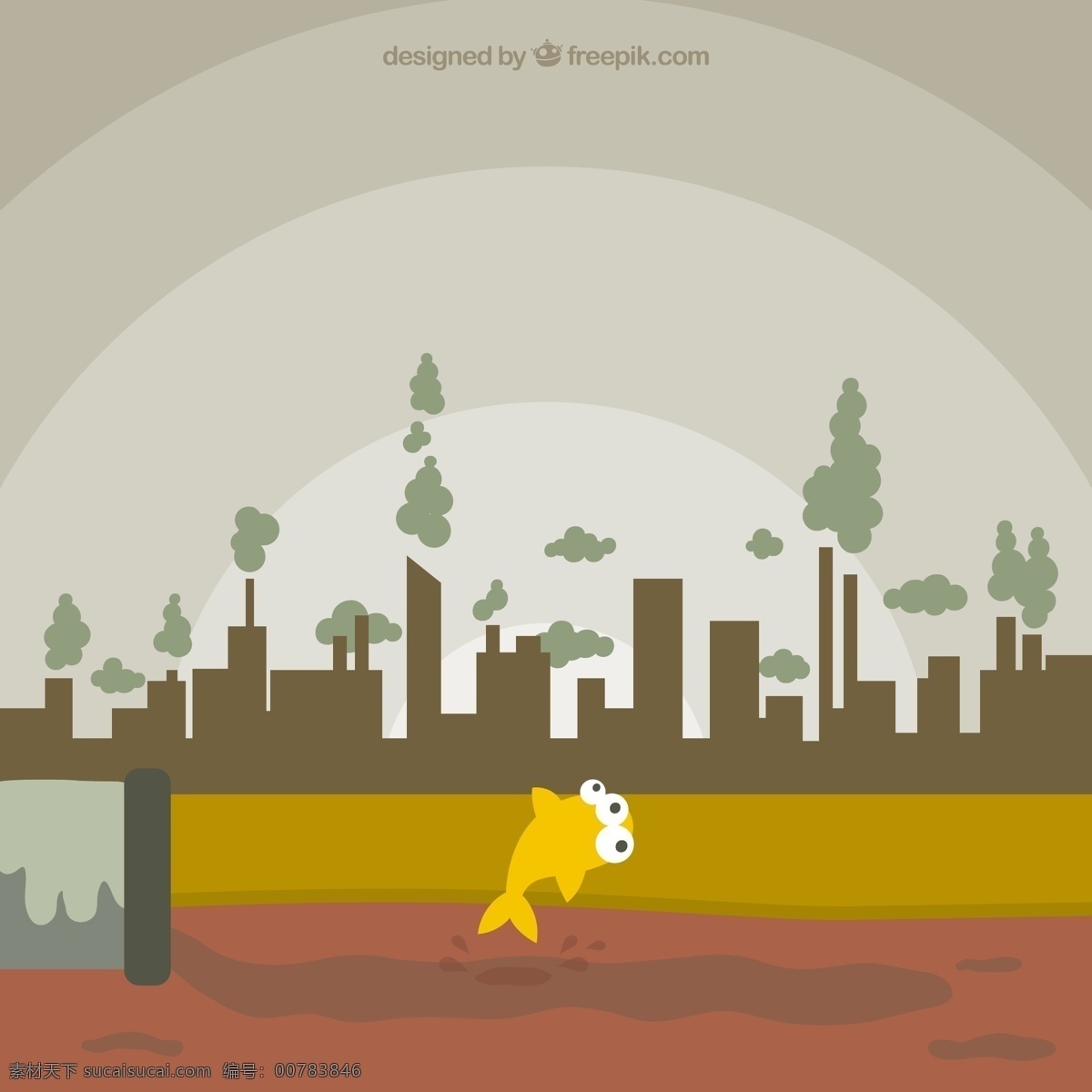 创意 环境污染 插画 矢量 环境 污染 城市 棕色