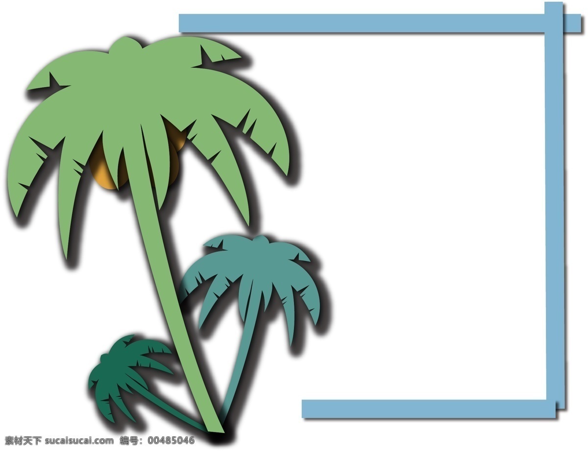 边框 创意 可爱 元素 效果 卡通 对话框 椰树 简约 椰子