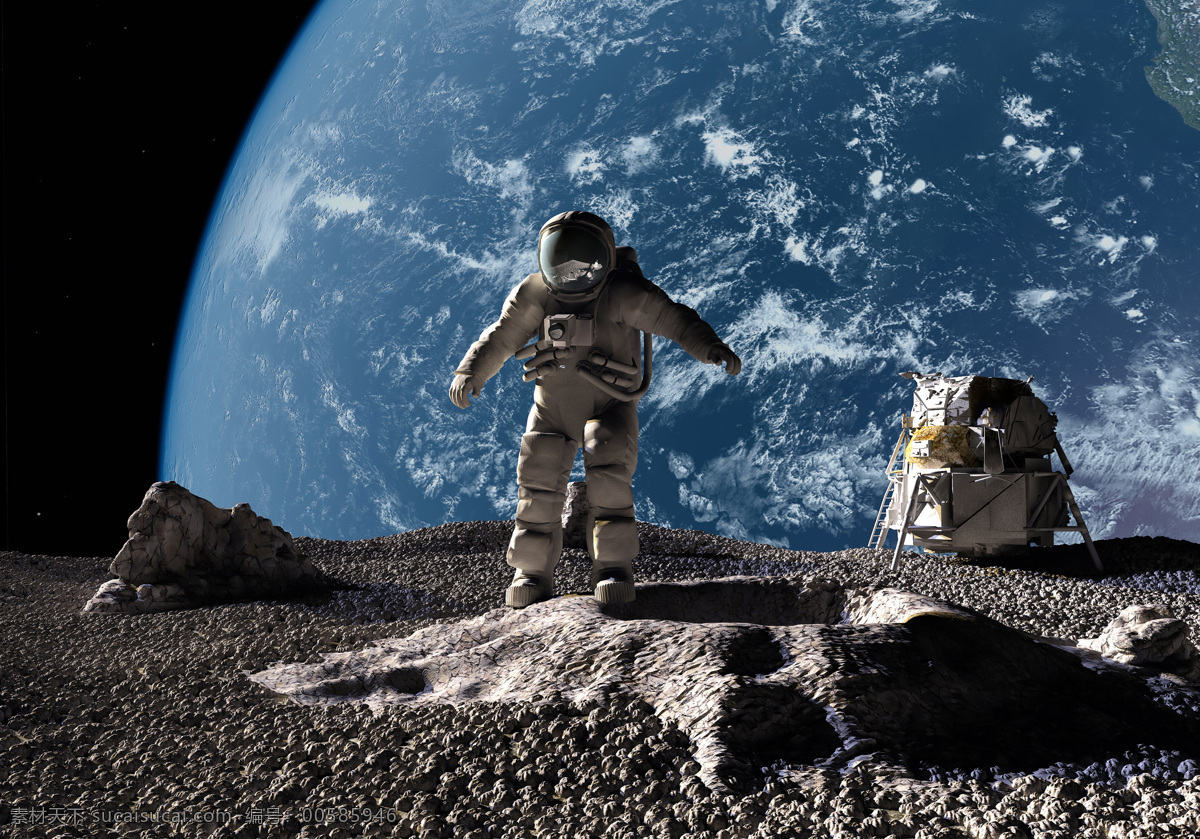登陆 月球 宇航员 科学研究 现代科技 现代科学 月球表面 地球 星空 宇宙太空 环境家居