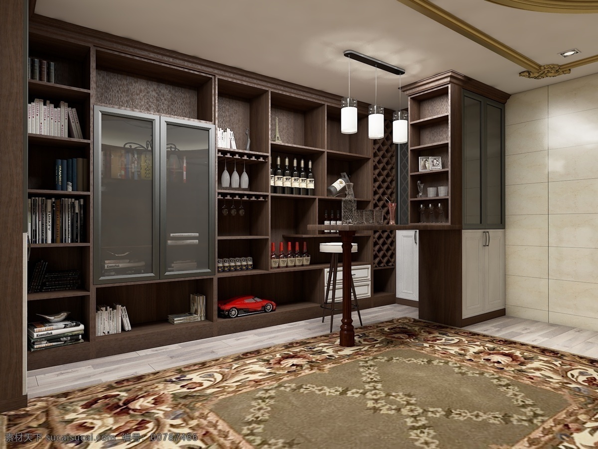 家庭酒吧设计 酒柜 家用 吧台 顶线 吸塑 实木 3d设计 3d作品