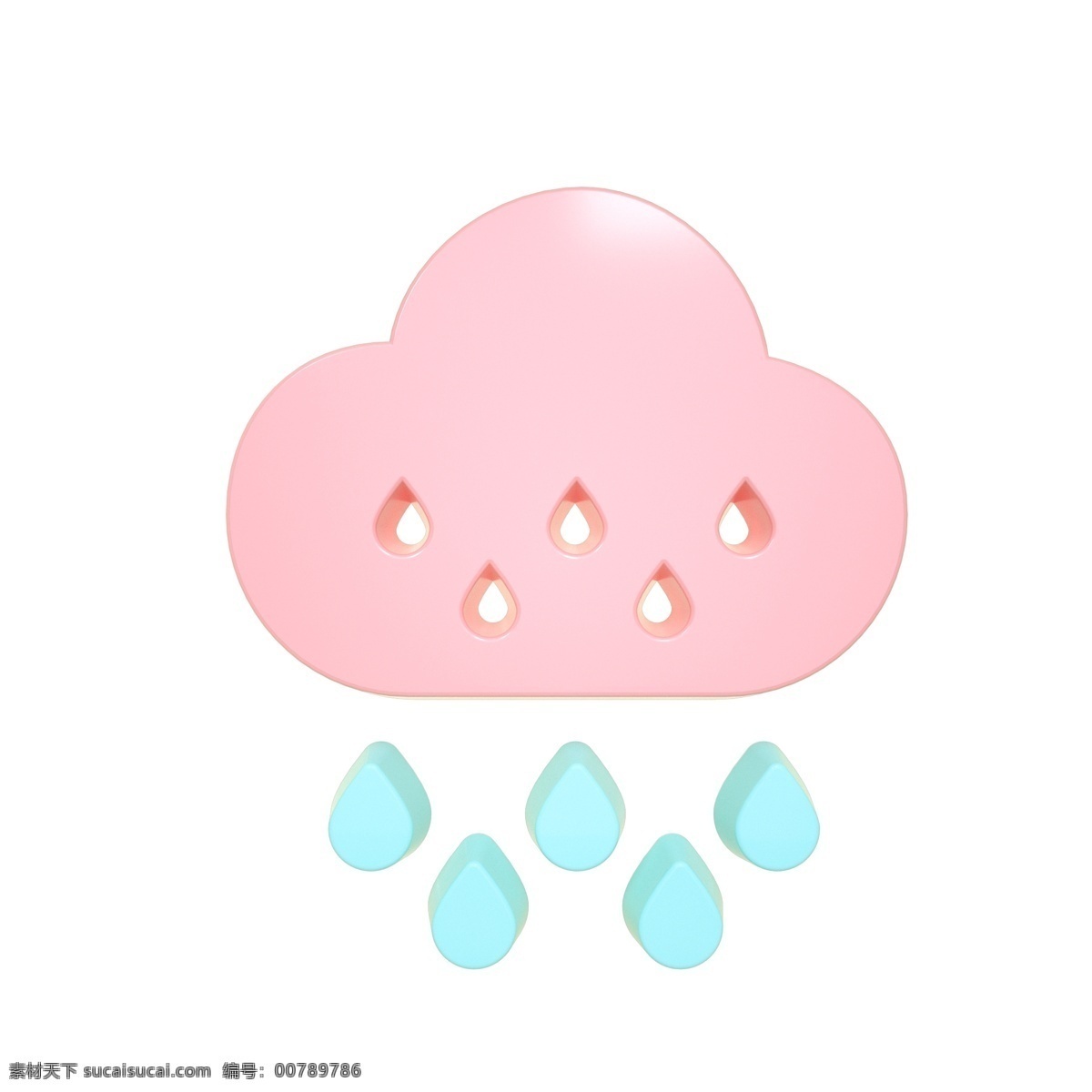 柔 色 天气 类 立体 图标 小雨 c4d 3d 柔色 粉色 青色 天气类图标 通用图标装饰 可爱 常用