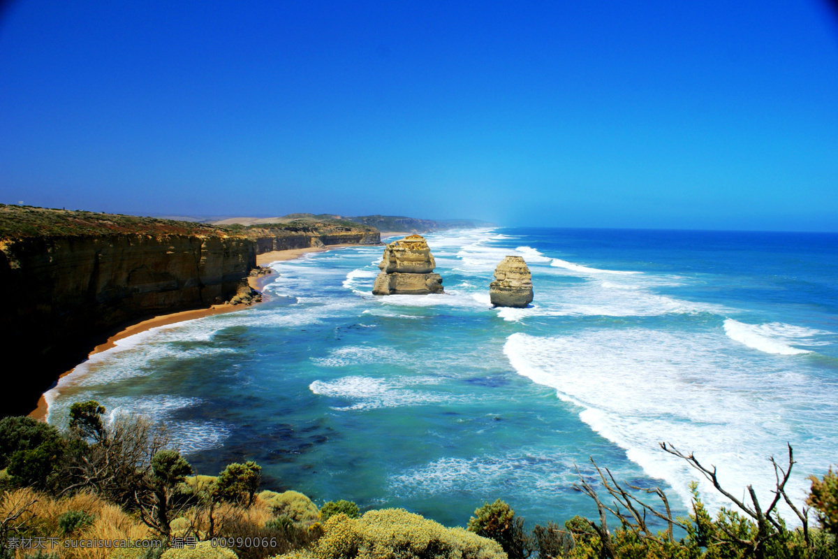 澳大利亚风光 大洋洲 澳大利亚 黄金海岸线 大海 蓝天 白云 风景 十二门徒石 植物 国家 风光 国外旅游 旅游摄影