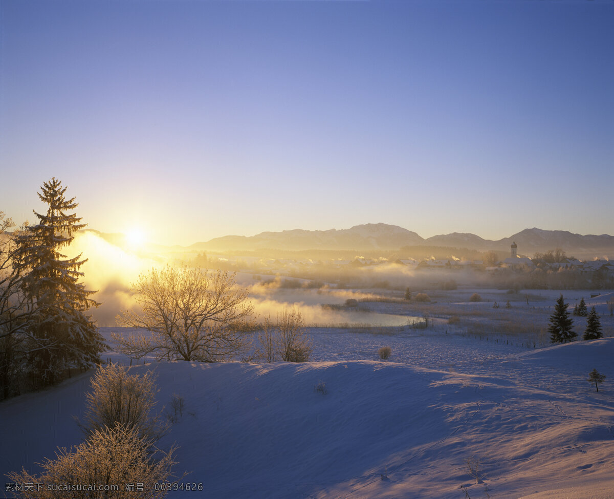 美丽 雪景 风景 冬天 雪地 空旷 安静 夕阳 唯美 松树 雪景图片 风景图片