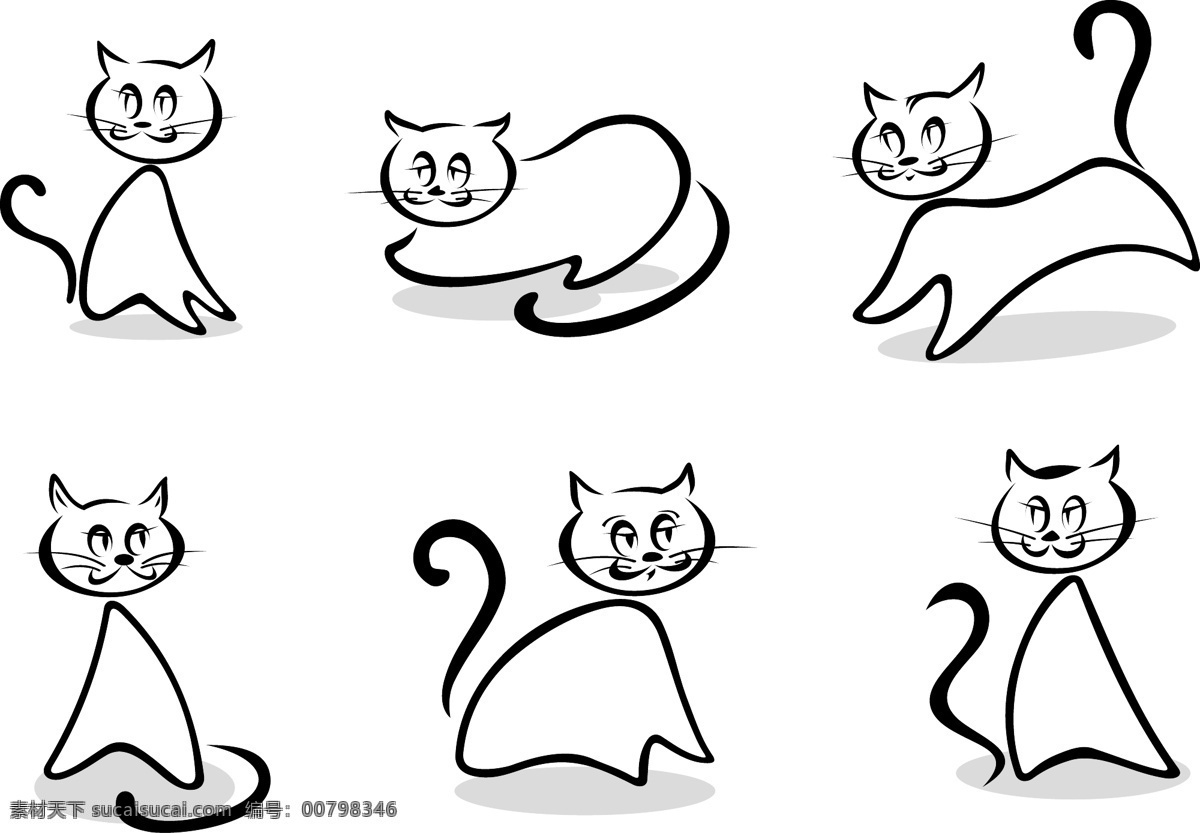 猫咪 矢量图 简 笔画 小猫 可爱猫咪 简笔画 线条画 卡通猫咪 漫画 插画 矢量素材 其他艺术 文化艺术 白色