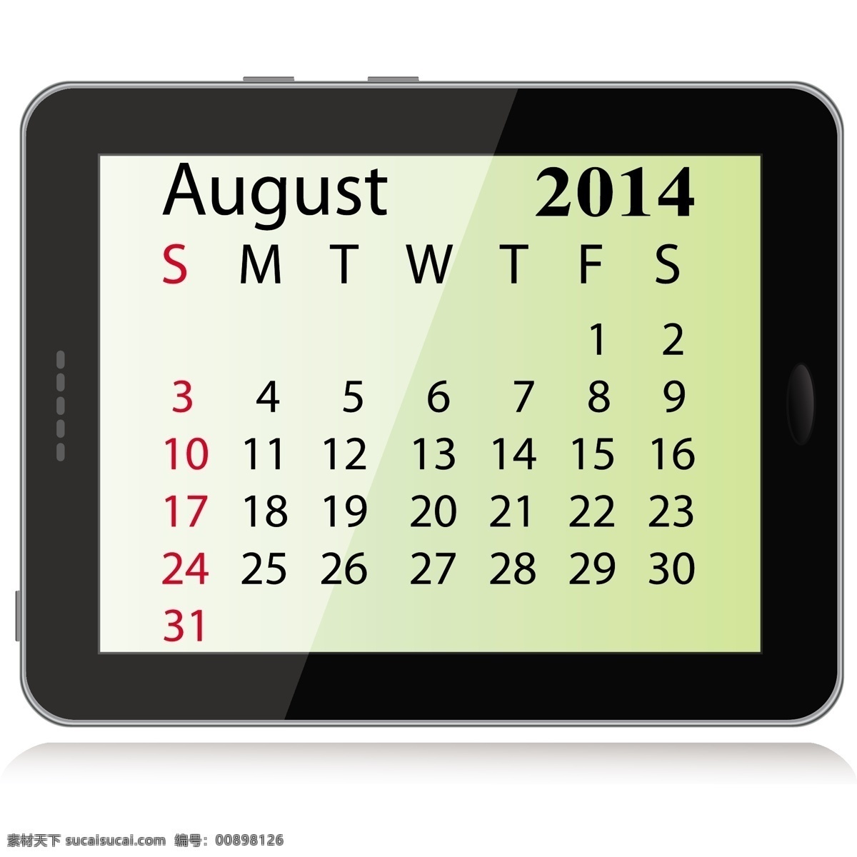 2014 八月 日历 矢量图 商务金融