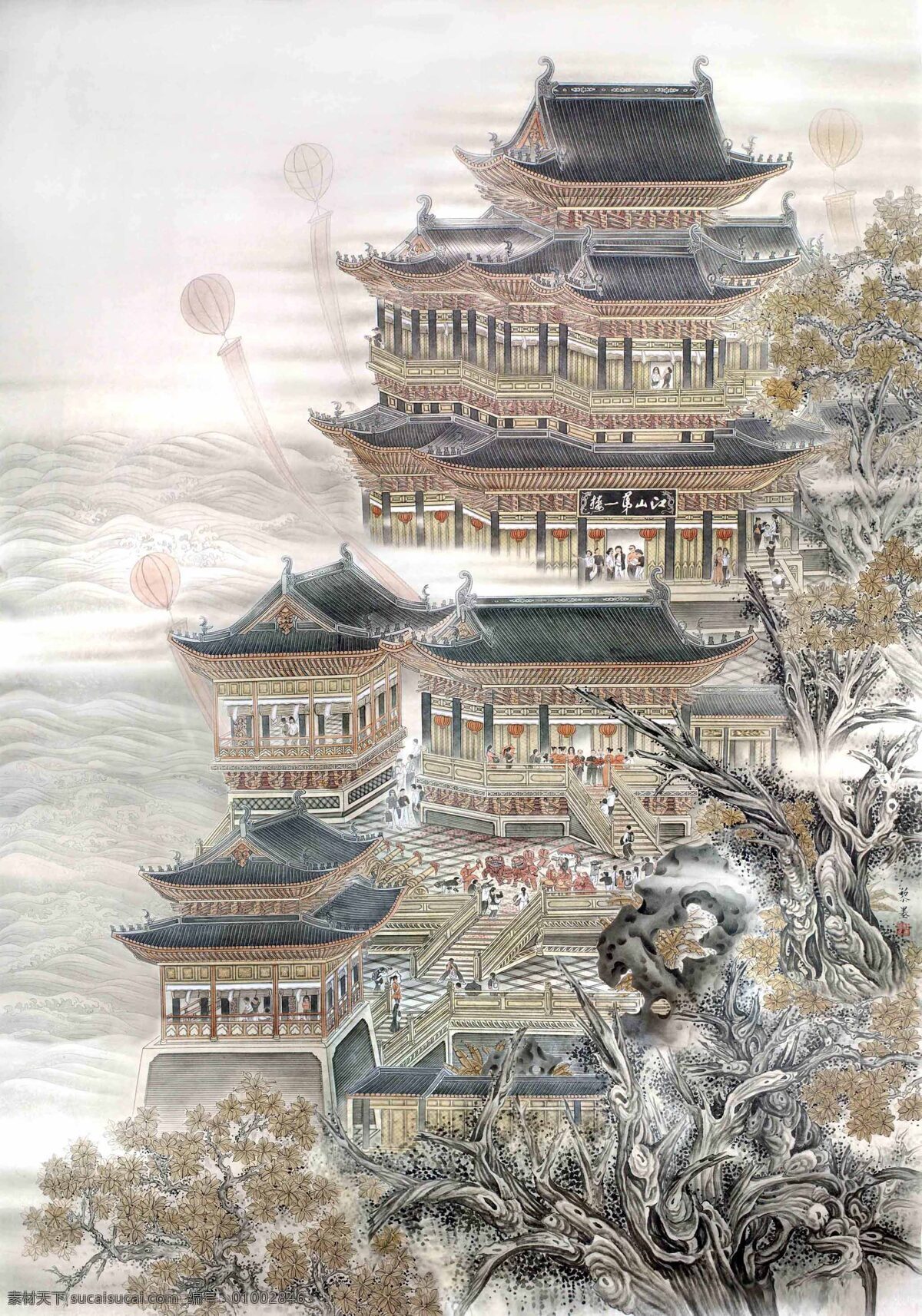 黎墨工笔画 书画 名画 古代建筑名画 绘画书法 文化艺术