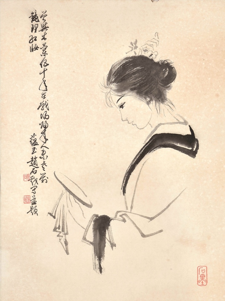 木兰辞意图 赵蕴玉作品 对镜 年轻仕女 半身肖像 中国古代画 中国古画 文化艺术 绘画书法