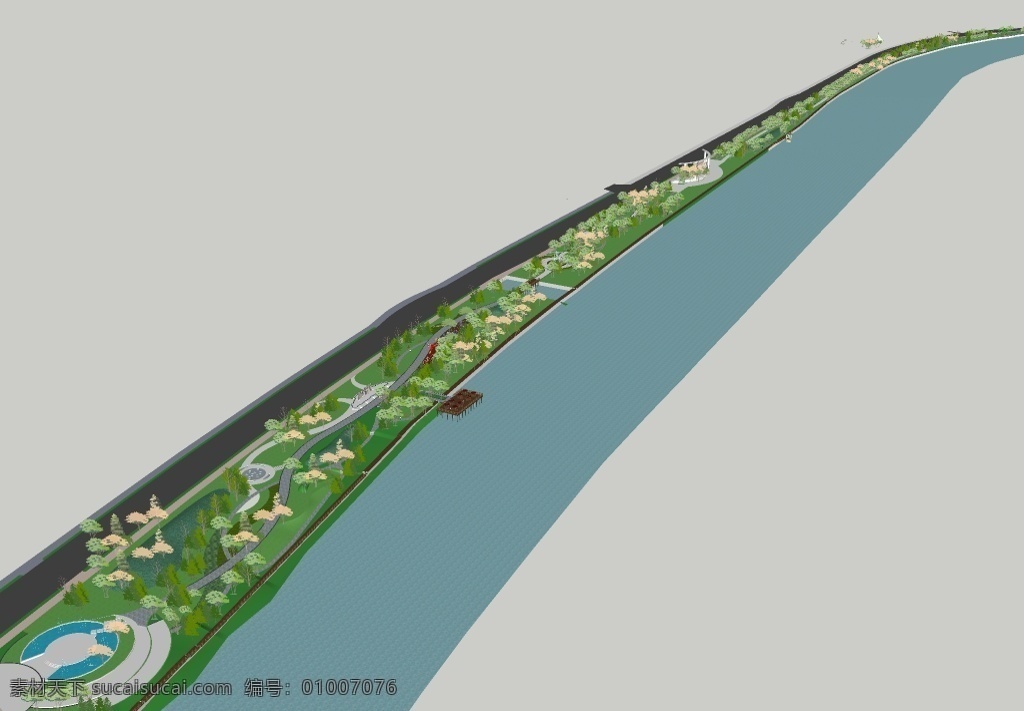 广场 园林 景观设计 skp 3d模型 中心广场 树木 园林设计 室外 花坛 绿化带 公园场景 公园设计 人工湖 河流 沿河公园设计 灰色