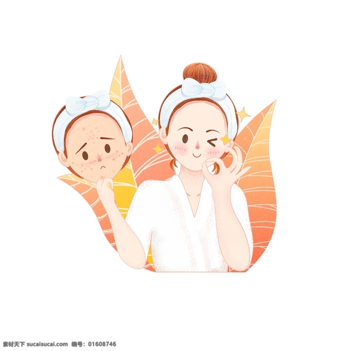 医疗美容 医 美 皮肤病 病人 患者 治愈 痊愈 祛痘 医疗 美容 少女 插画 医美 痘印 青春痘 治病 治疗 疗效