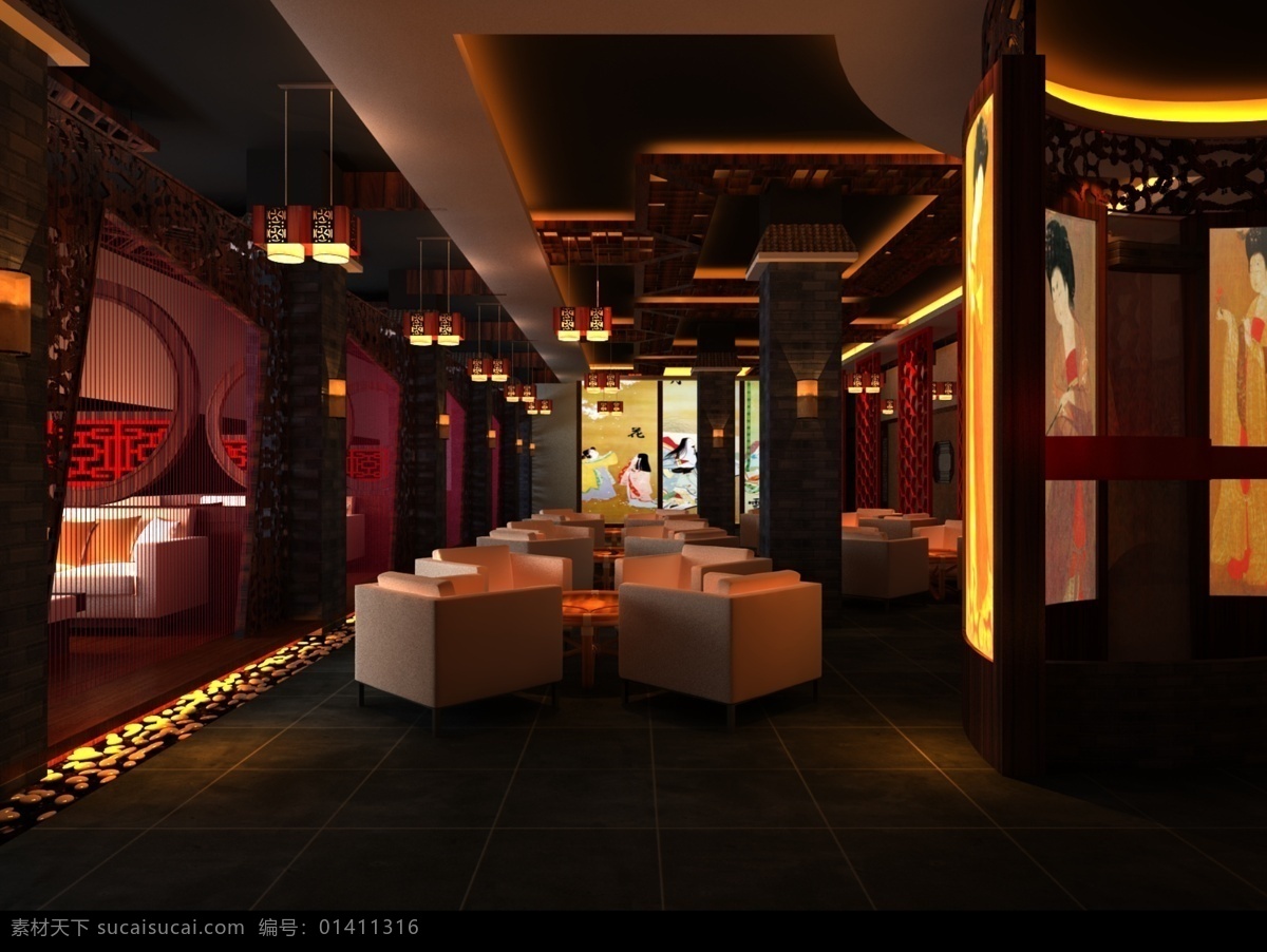 日式 餐厅 全景 大厅 和风 家居装饰素材 室内设计