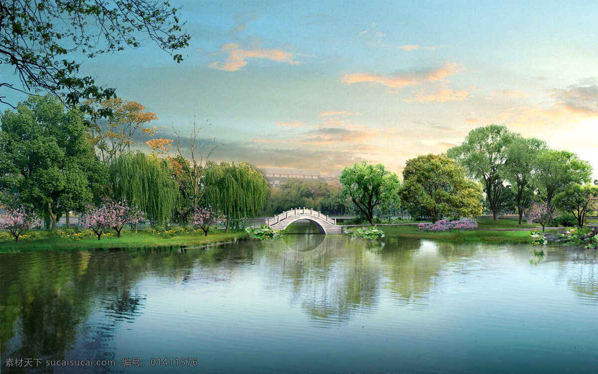 中国 园林 高清 效果图 桥 湖 大图 风景 3d效果图 3d设计 室外模型