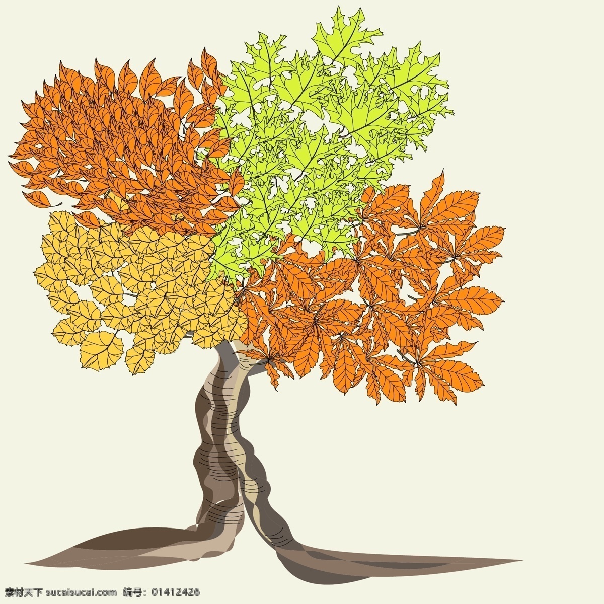 矢量 秋季 卡通 树木 背景 漫画风格 矢量素材 图案 彩色叶子 矢量图 其他矢量图