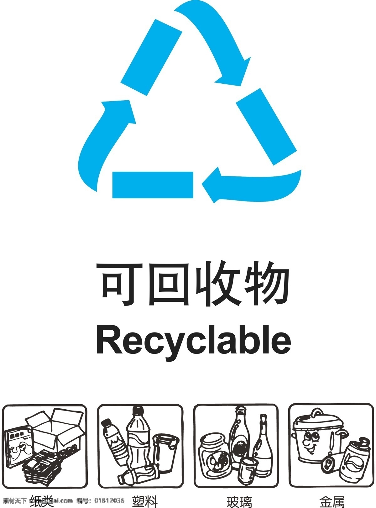 回收 物 带 分类 图 垃圾回收 公共标识标志 标识标志图标 矢量