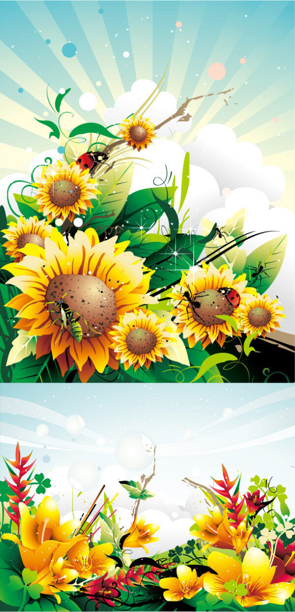绚烂 抽象 花朵 矢量 春天 户外 可爱 蚂蚁 矢量图 水珠 向日葵 阳光 野外 野百合 其他矢量图