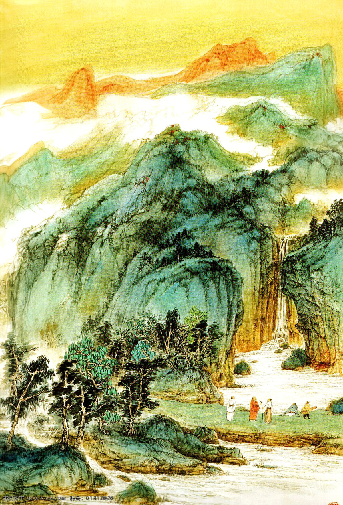 古人 国画艺术 绘画 绘画书法 瀑布 人物 山峰 山岭 山明水秀 中国画 水墨画 山水画 现代国画 山水 观瀑 山石 水潭 溪流 树木 树林 云雾 书法 印章 国画集17 文化艺术 家居装饰素材 雕刻 图案