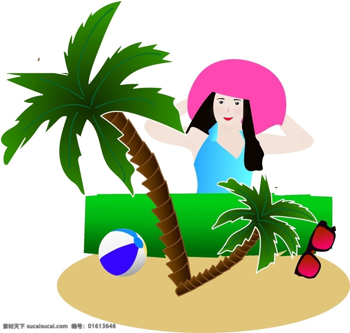 绿色椰子树 椰子树 美女 皮球