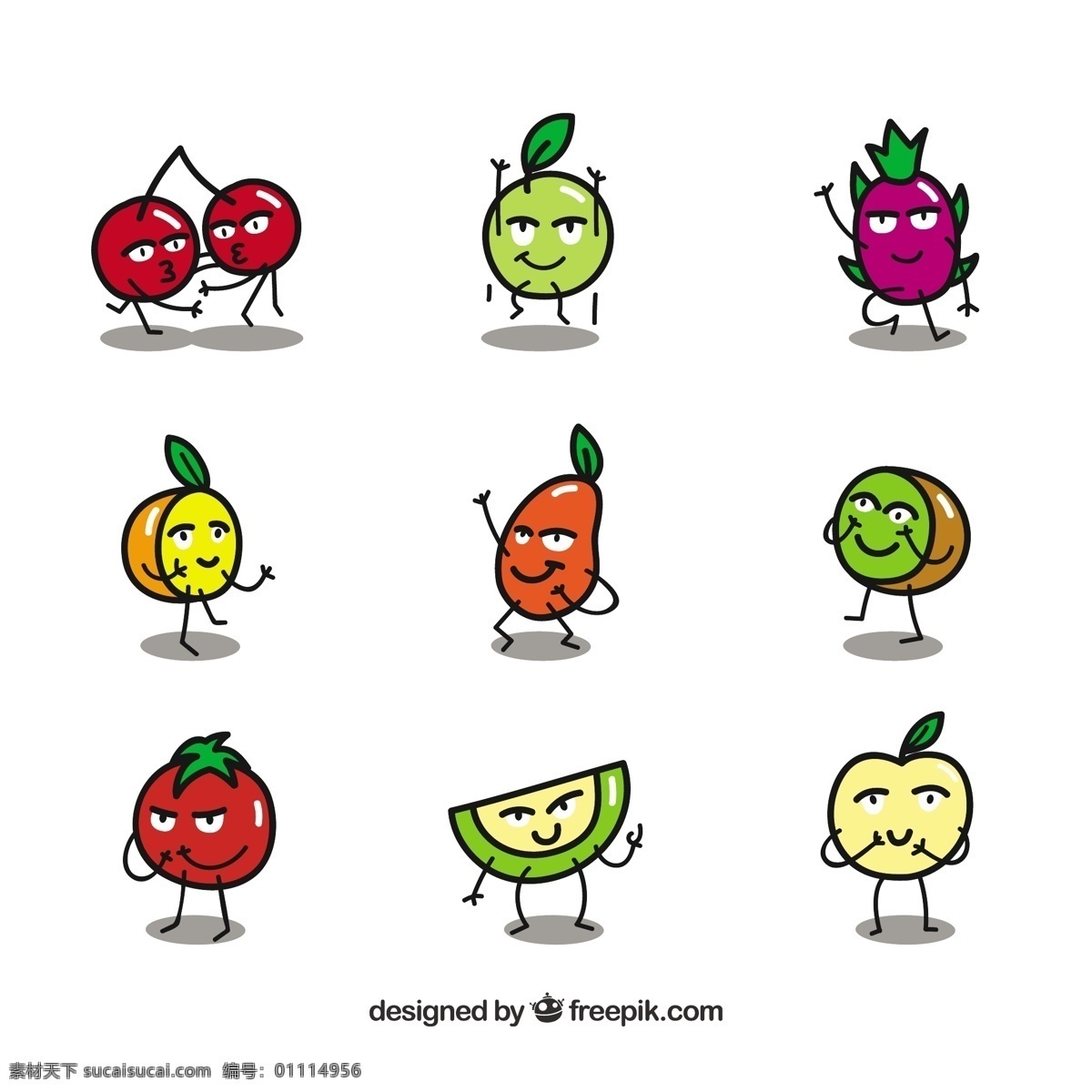平面设计 表达 水果 特 征集 食品 夏季 色彩 快乐 热带 平坦 自然 健康 平坦的设计 有趣 柠檬 健康食品 营养 樱桃 字符 石灰