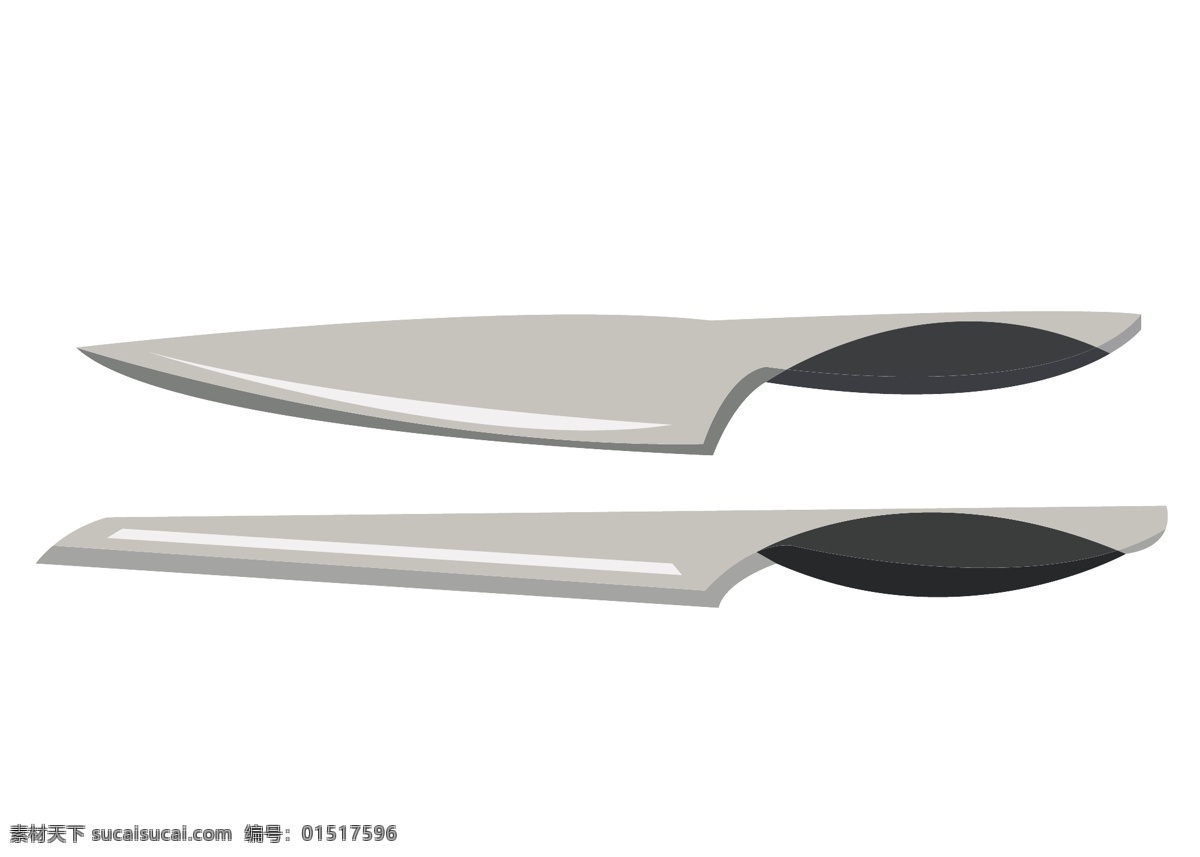 精美 金属 刀具 插画 菜刀 小型刀具 水果刀 厨具 卡通厨具插画 精美的刀具 黑色手柄 两把刀具