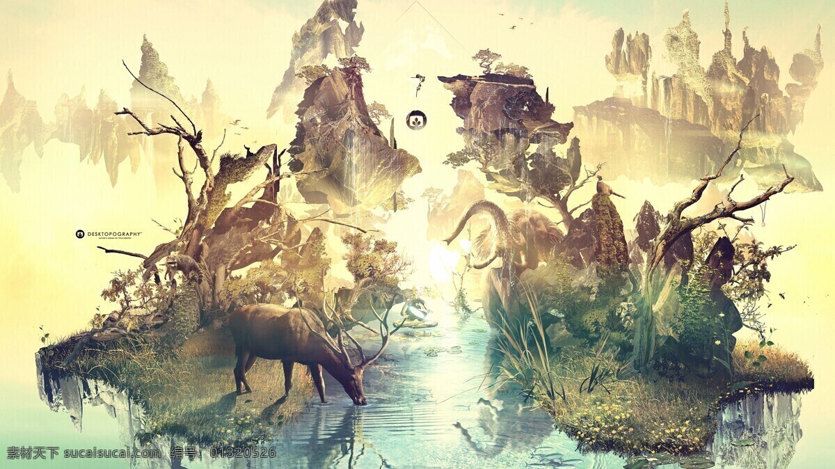 风景免费下载 风景 光线 科技 山 水墨画 太阳 天空 羊 水 棱角 生物世界