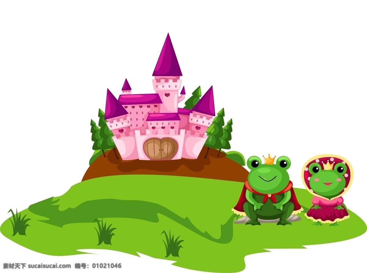 青蛙王子 青蛙 公主 王国 城堡 卡通设计 矢量