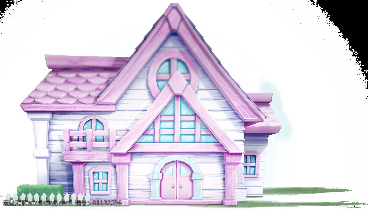 卡通 紫色 复式 楼 元素 童话 建筑 楼房 免 抠 透明