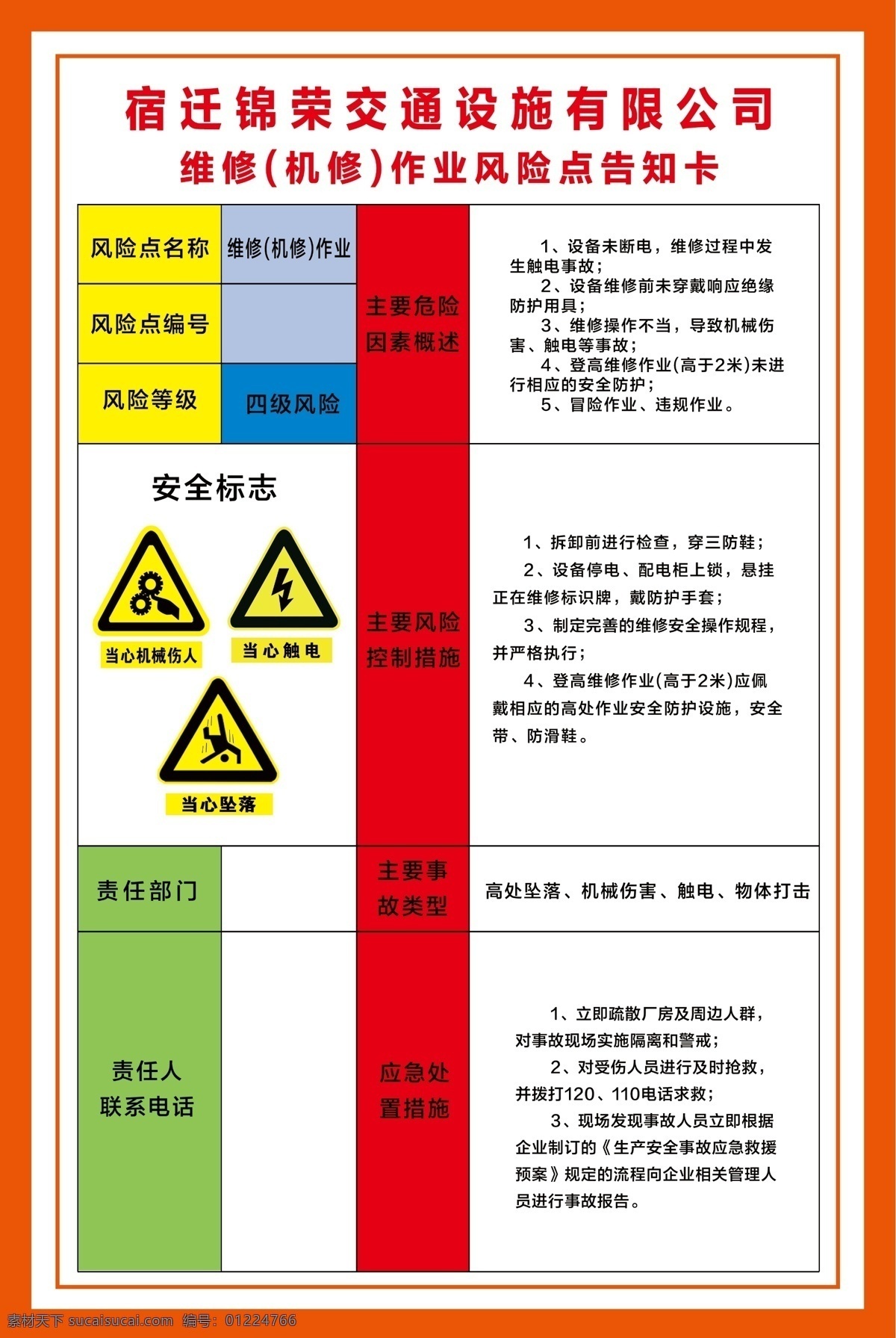 维修 机修 作业 岗位 安全 风险 告知 卡 岗位安全风险 风险告知卡 应急处置卡 当心窒息 当心中毒 当心火灾 戴防护手套 当心车辆 制度牌 展板 注意通风 职业危害 必须穿防护服 心触电 当心机械伤人 严禁烟火 胶黏剂