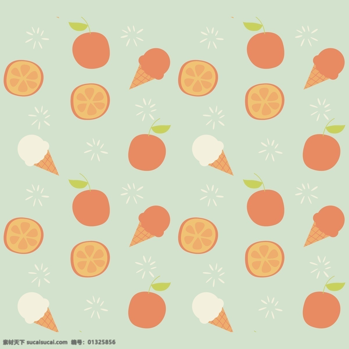 冰淇淋 水果 图案 背景 食品 夏季 苹果 壁纸 橙色 冰 橙色背景 无缝图案 无缝 图案背景 苹果水果 面霜